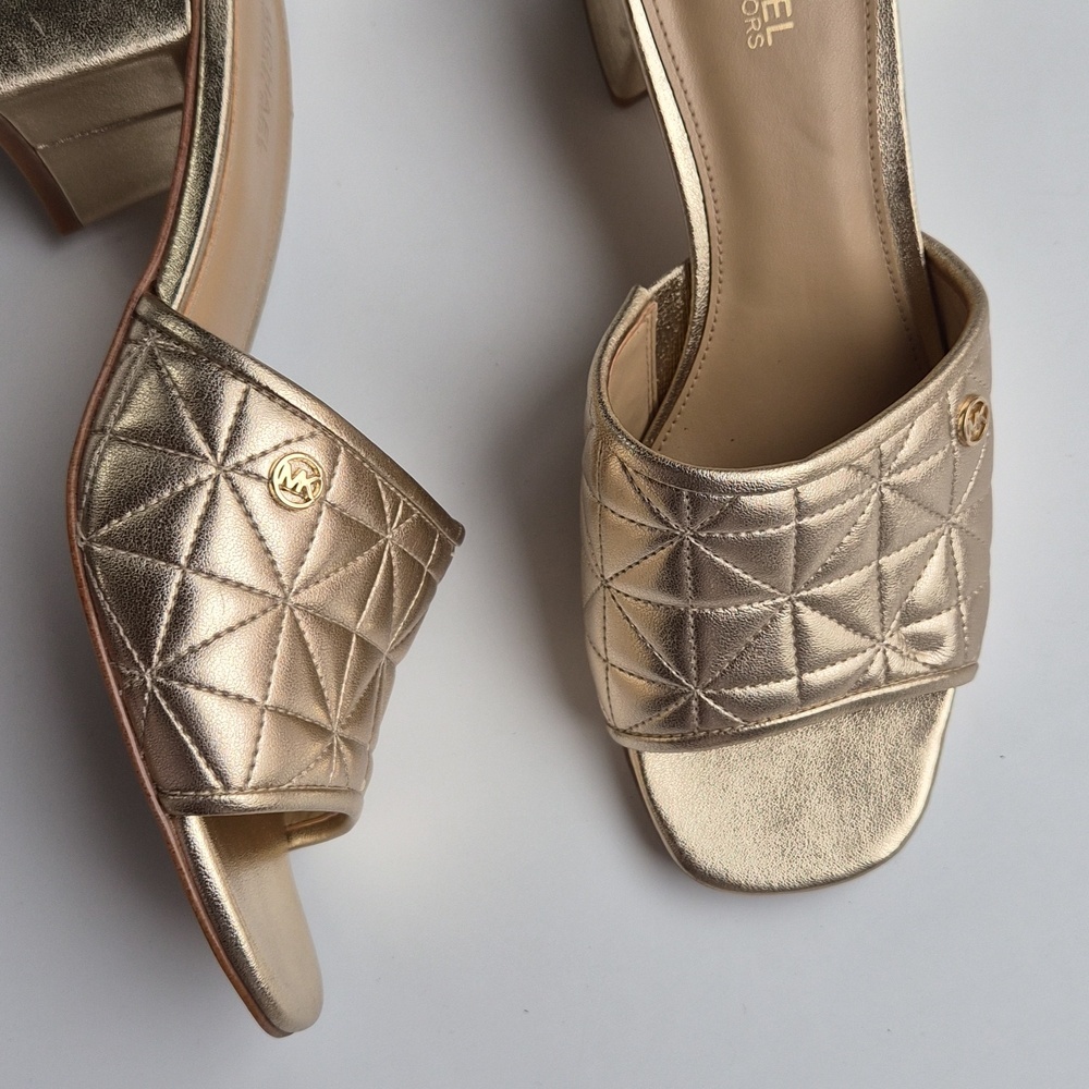Michael Kors Metallic Gold Quilted Block Heel Mules - Picture 4 of 11
